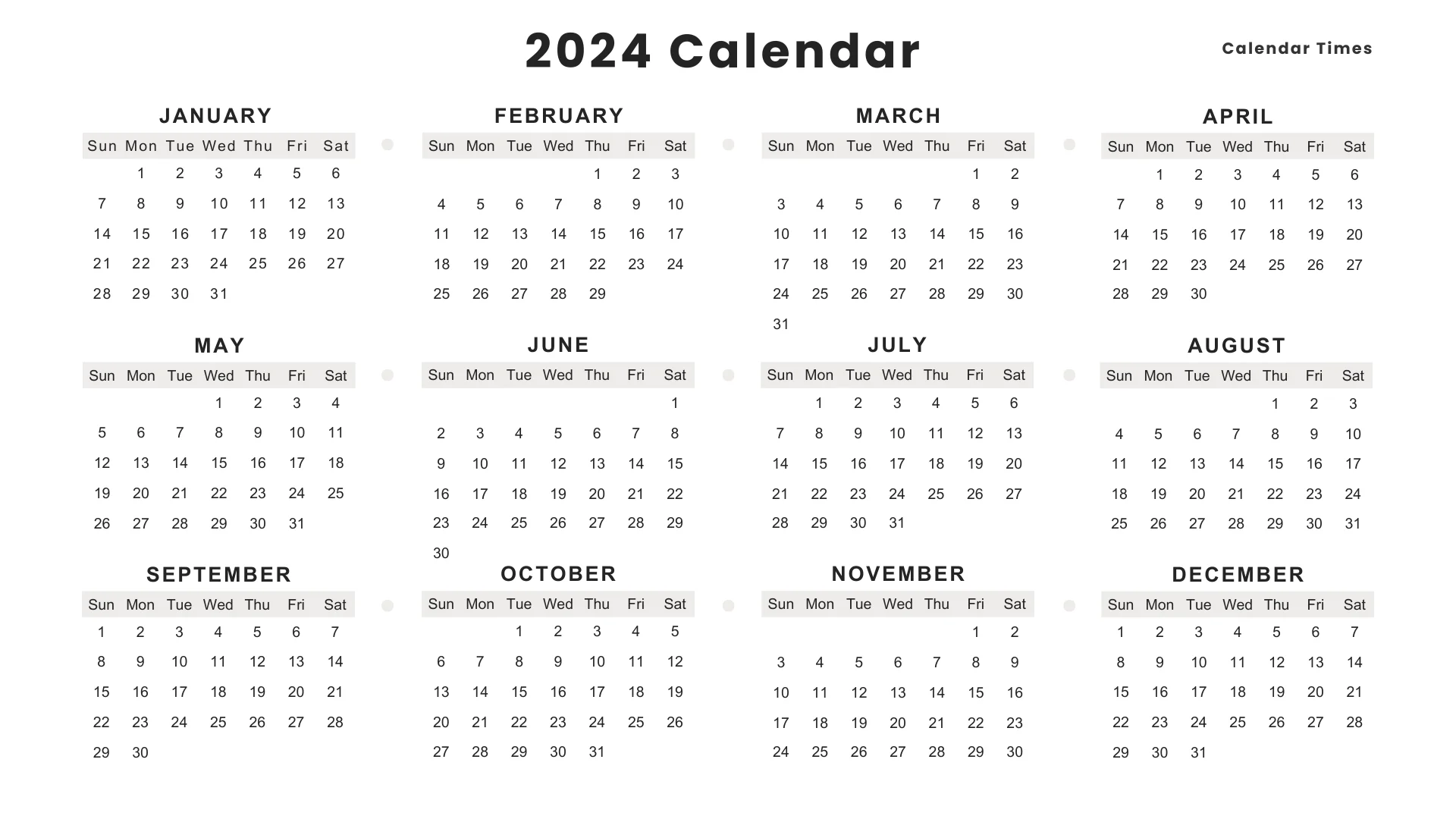 2024 Calendar Printable UK