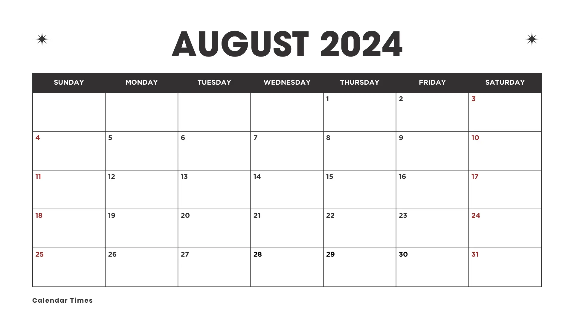 August 2024 Printable Calendar with Holidays