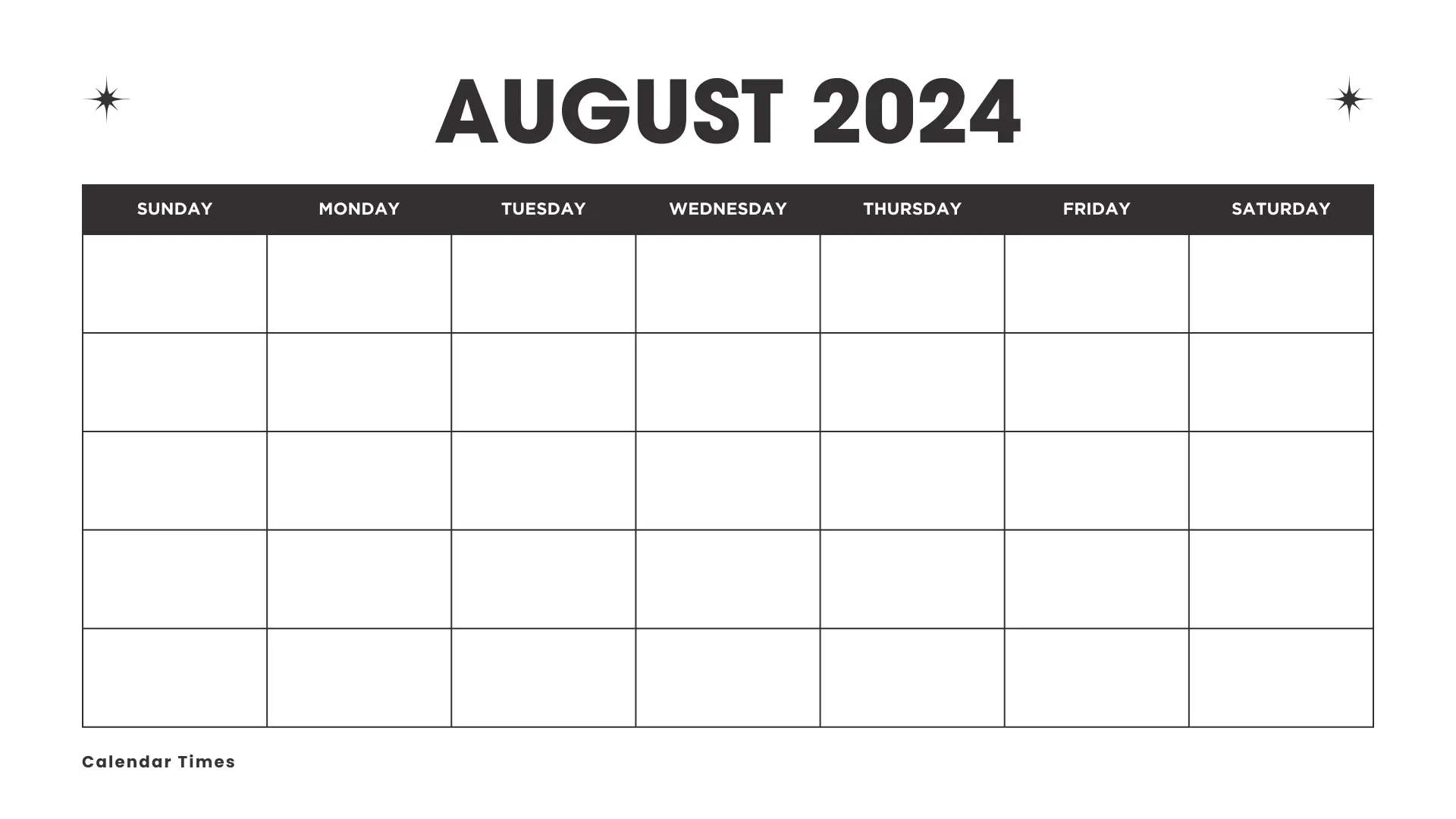 Blank August 2024 Calendar