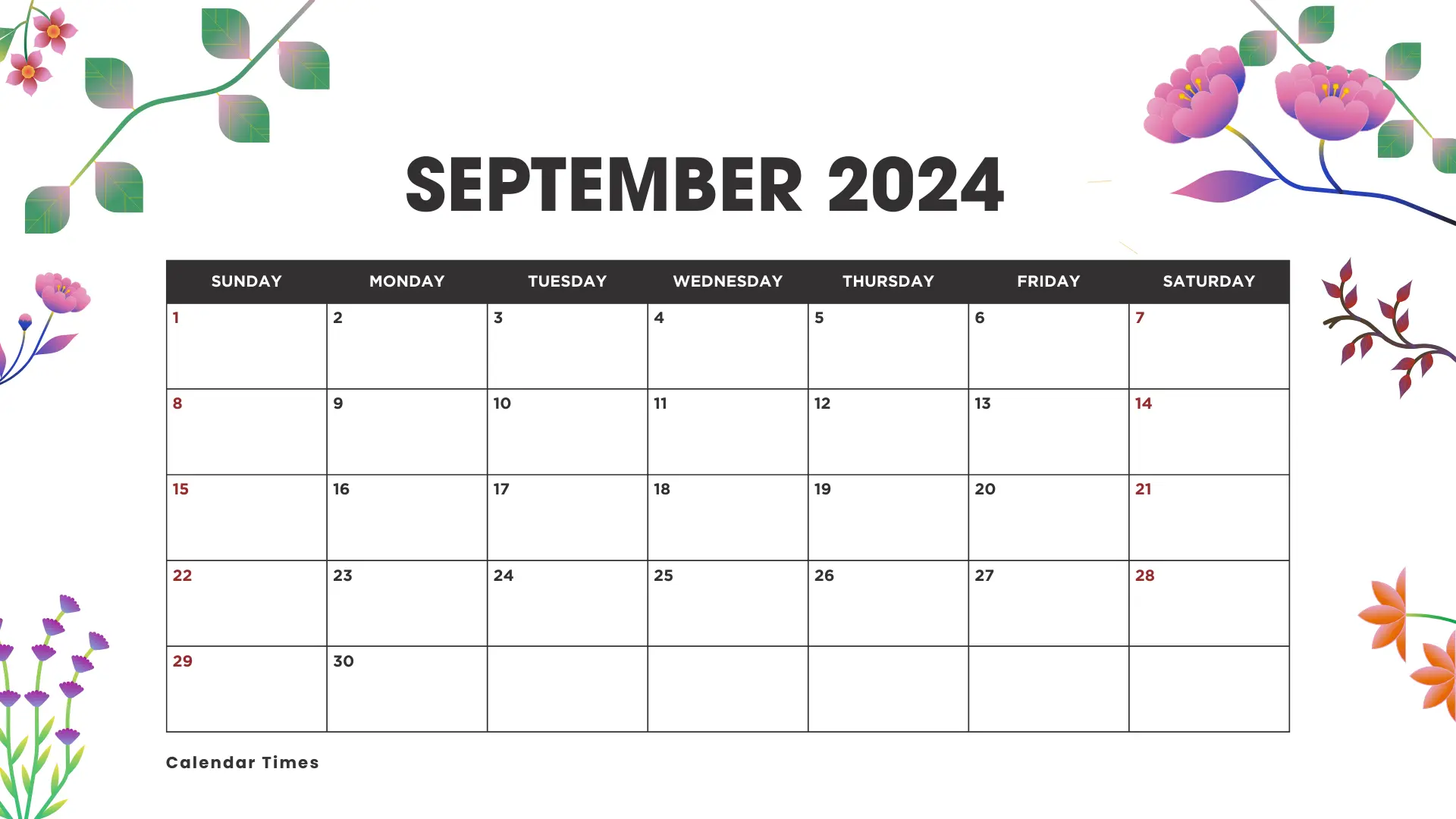 Floral September 2024 Calendar