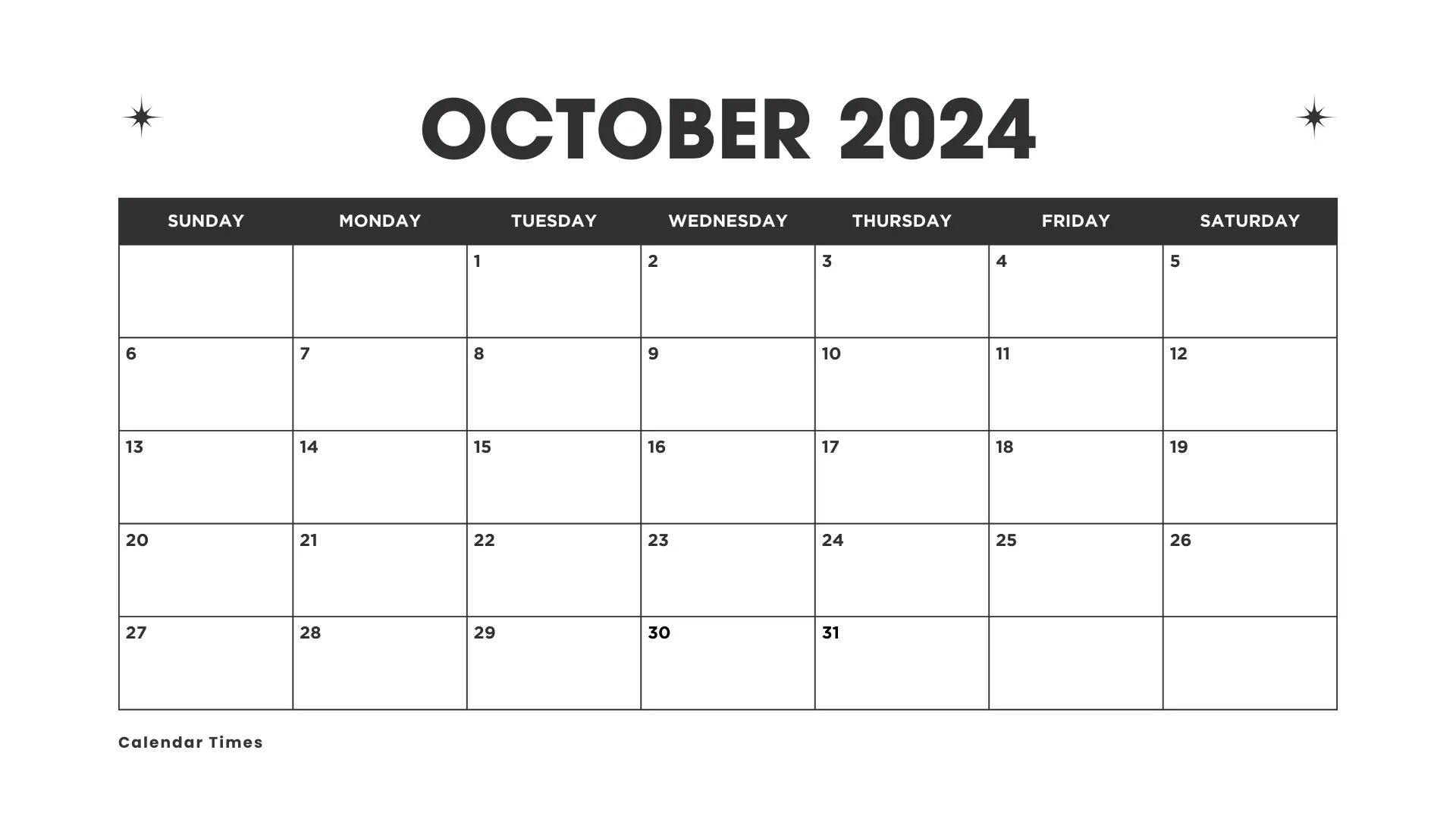 October 2024 Calendar Printable UK