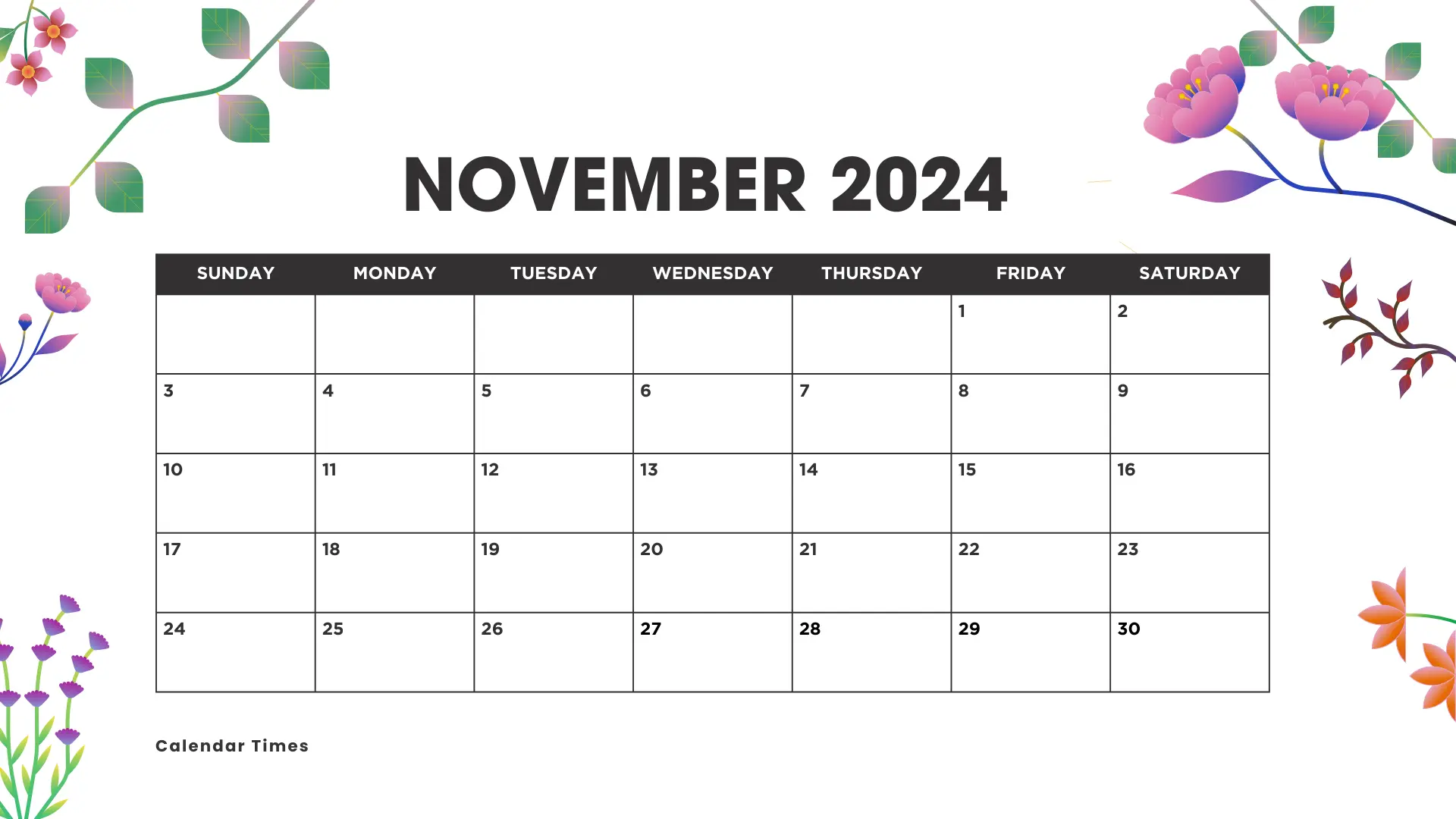 Floral November 2024 Calendar