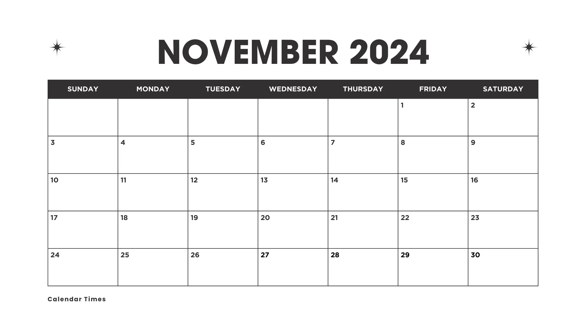 November Calendar 2024 Printable UK