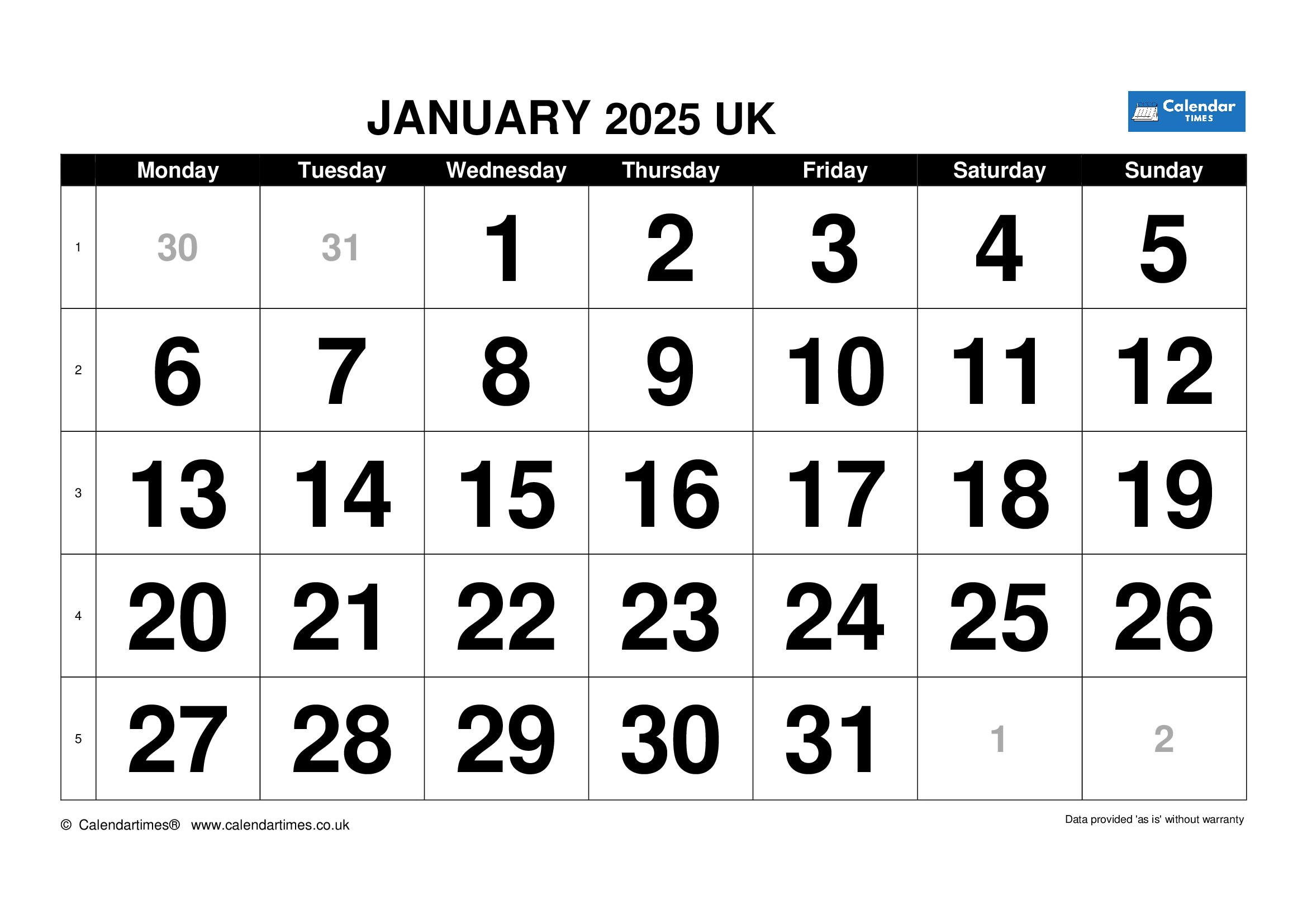 January 2025 Calendar Printable UK Holidays Made Easy