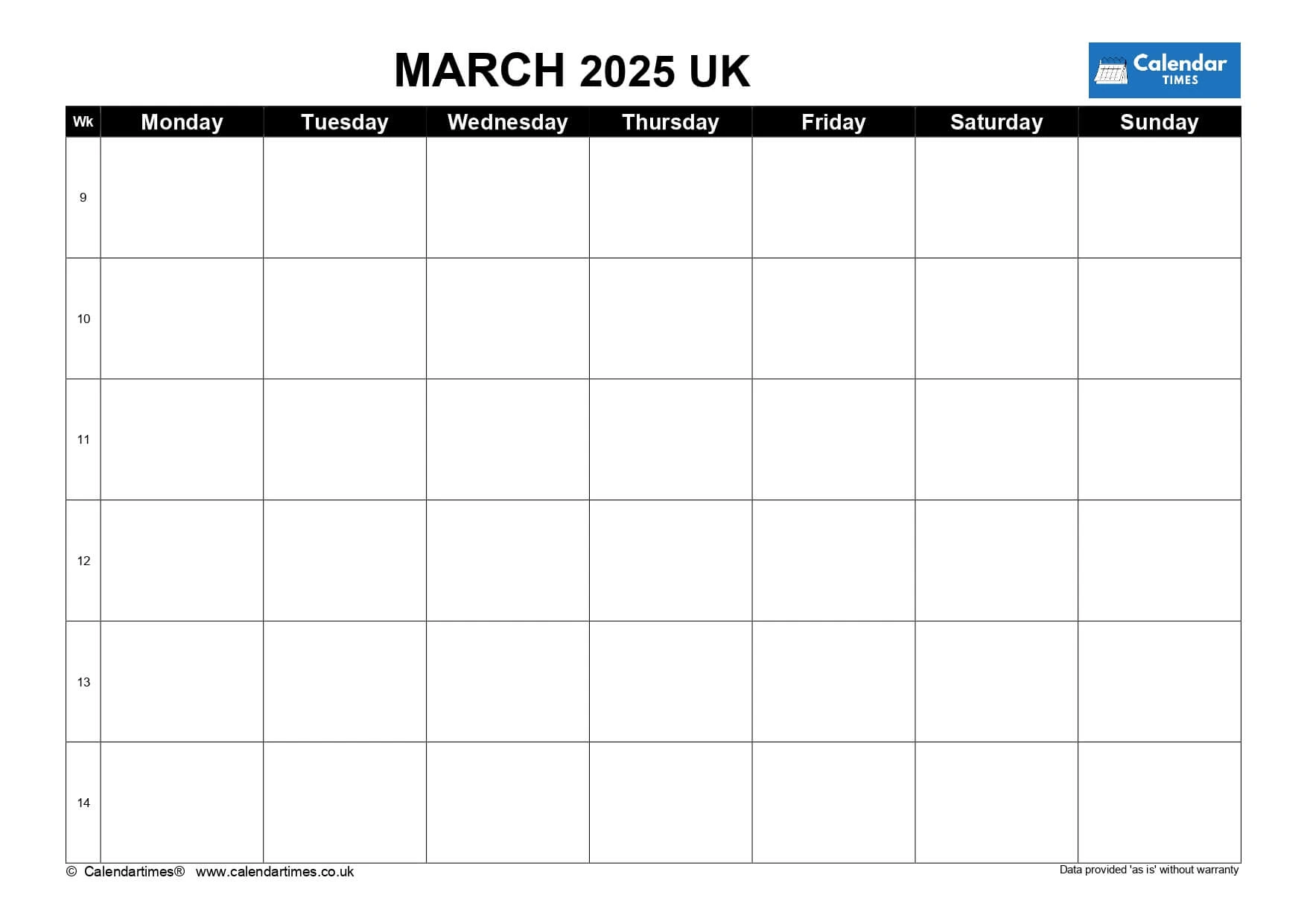 March 2025 Calendar With UK Holidays (PDF Free Templates)