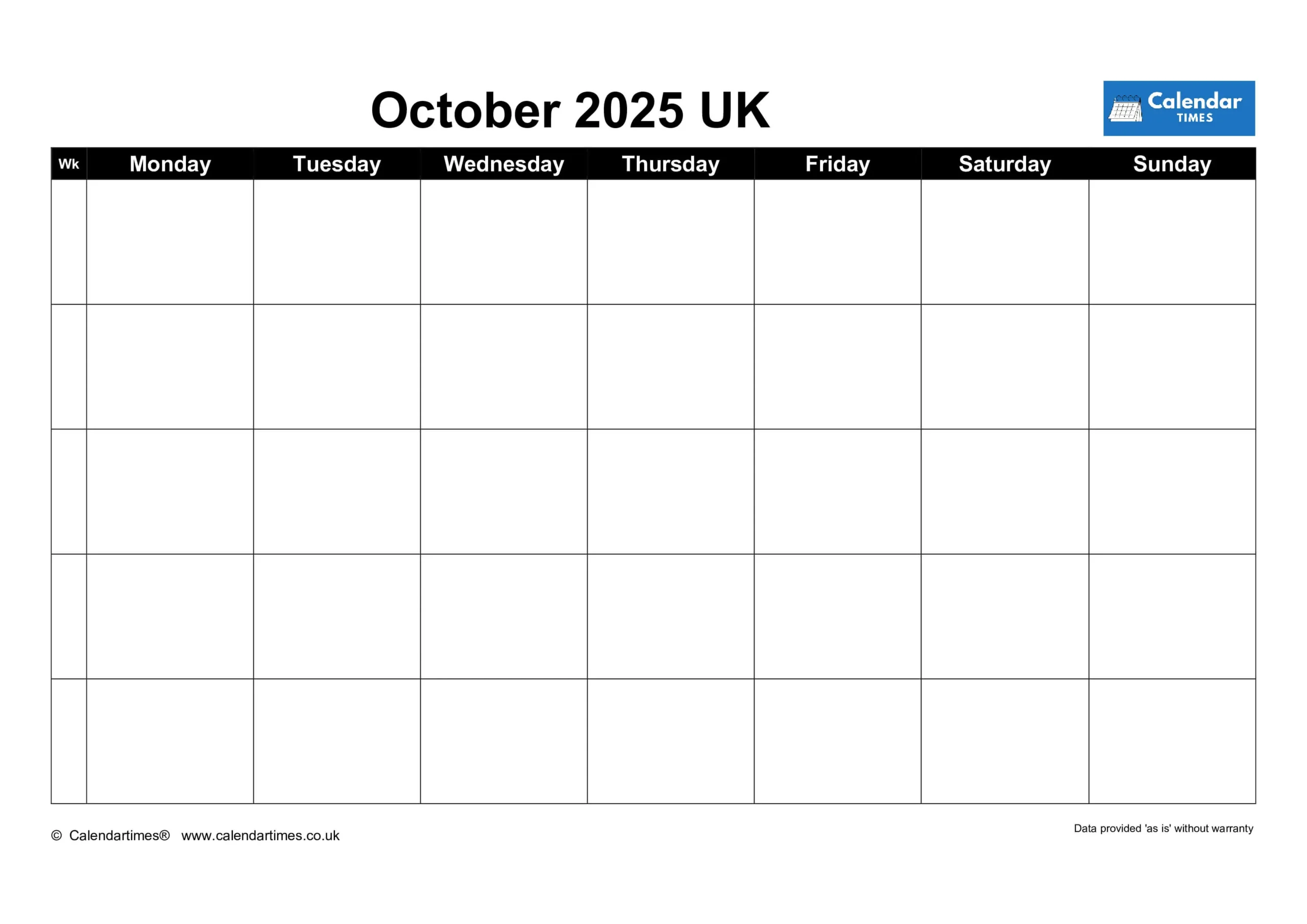 October 2025 Calendar Printable UK 4 Blank October 2025 Calendar UK
