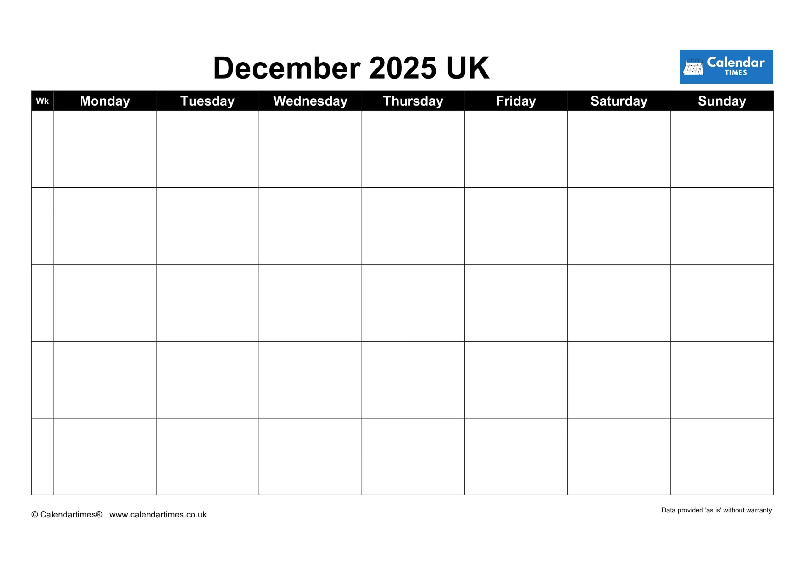 December 2025 Calendar Printable UK 3 Blank December Calendar 2025 UK