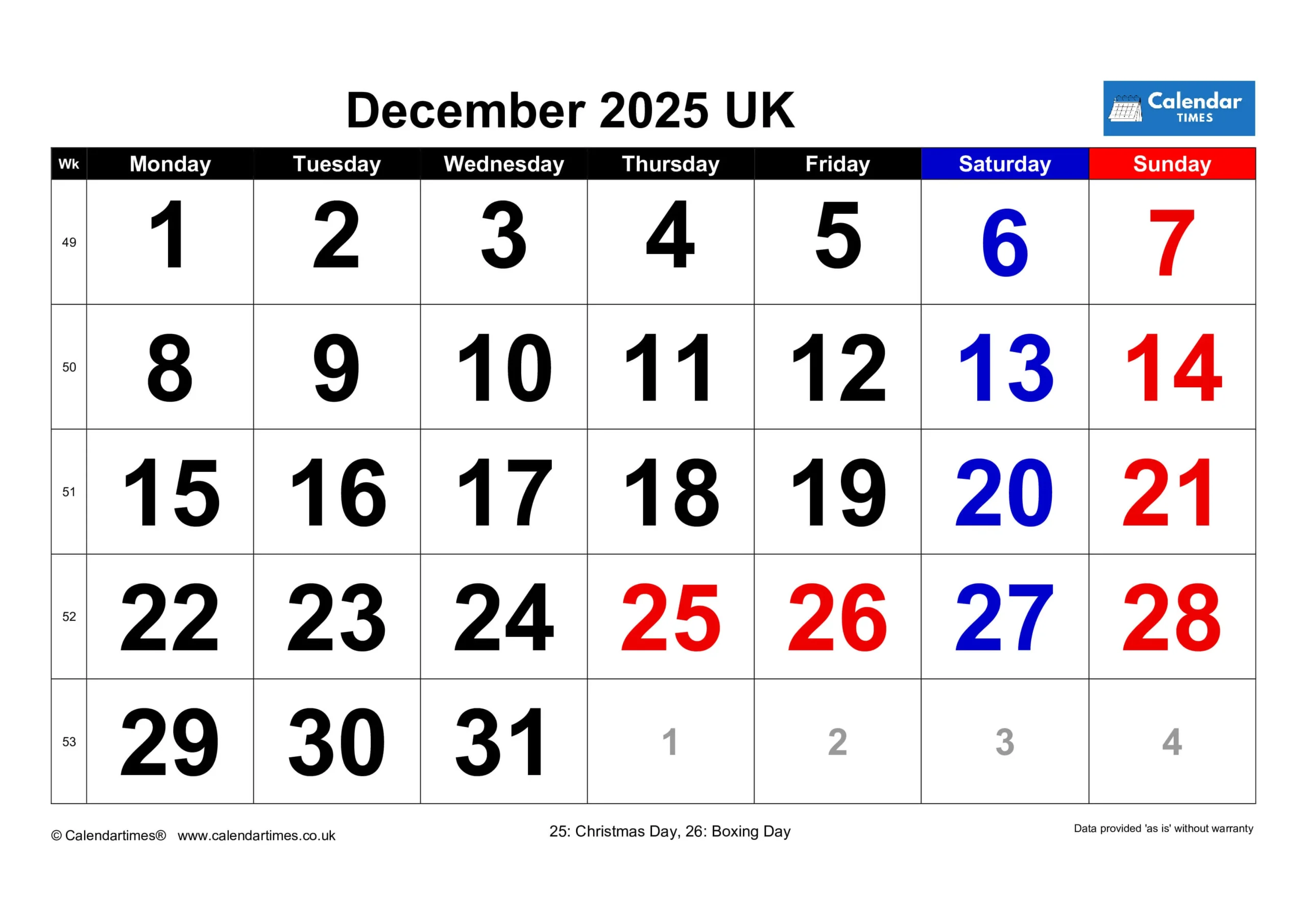 December 2025 Calendar Printable UK 2 December 2025 Calendar with UK Holidays
