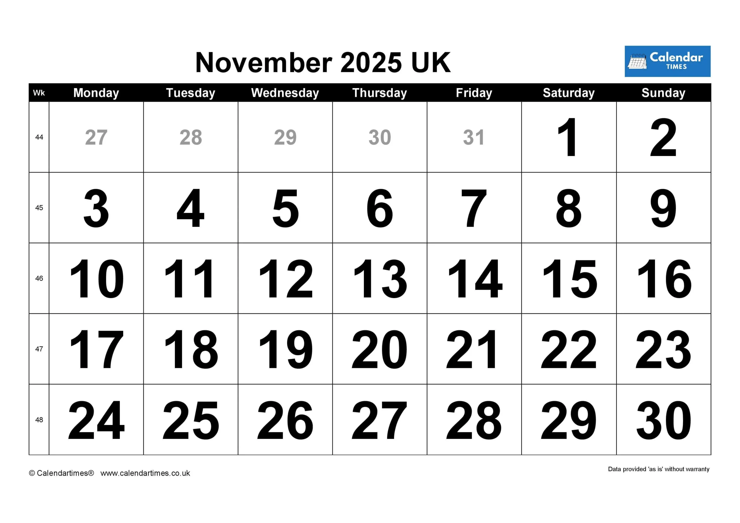 November 2025 Calendar Printable UK 2 Free Printable November 2025 Calendar UK