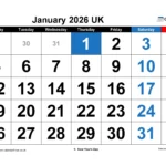 January 2026 Calendar Printable UK