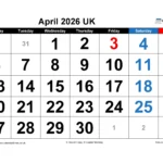 April 2026 Calendar Printable UK