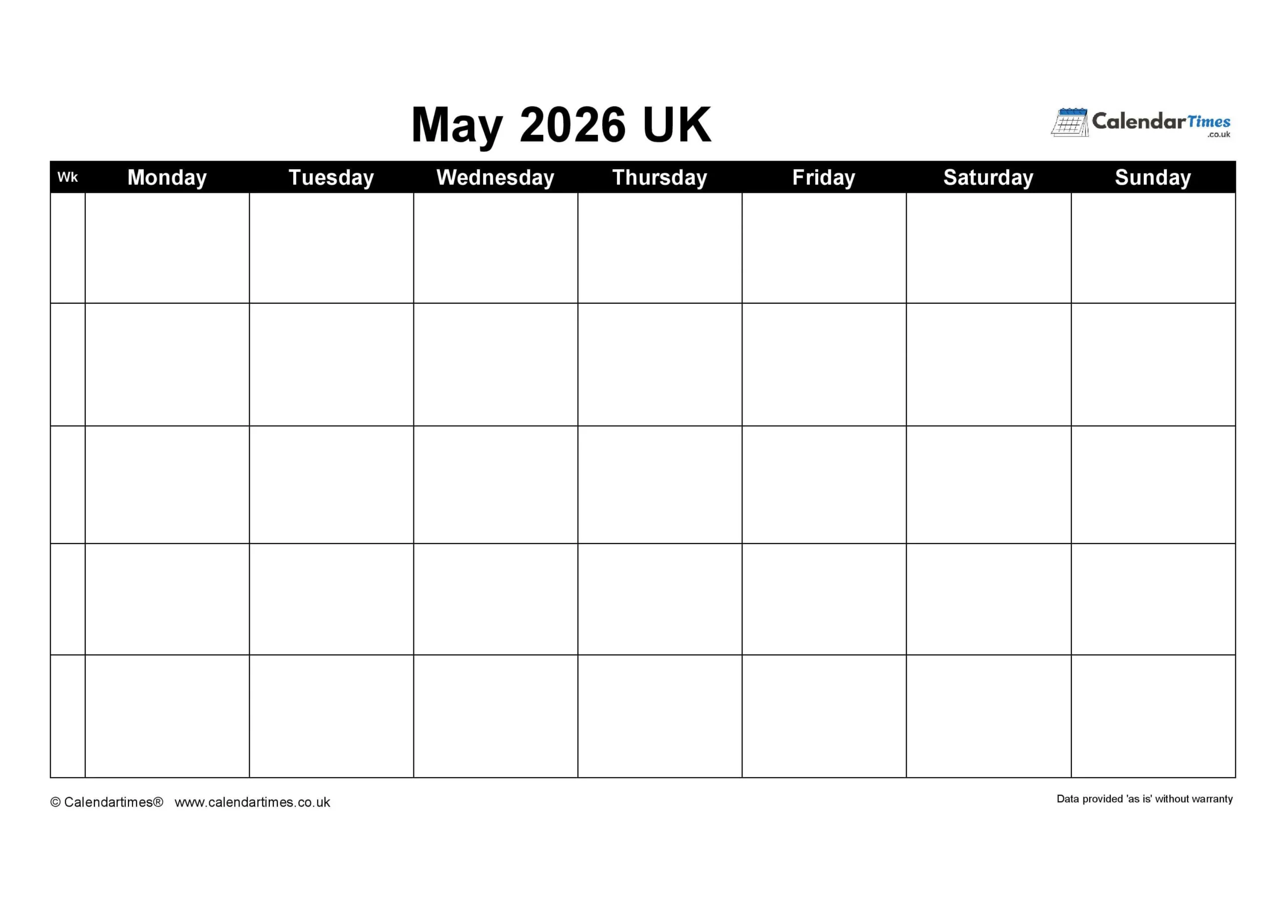 May 2026 Blank Calendar Free PDF