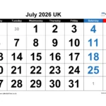 July 2026 Calendar Printable UK