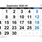 September 2026 Calendar Printable UK